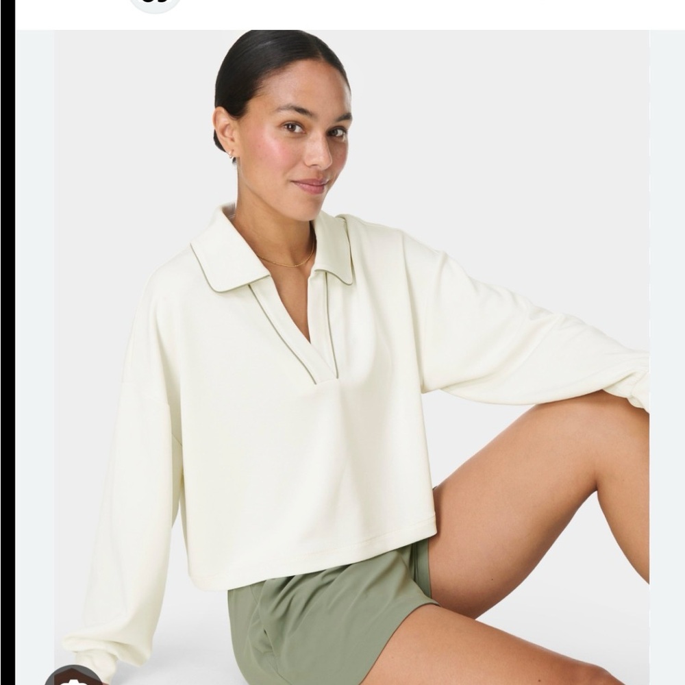 Sweaty Betty- Cropped Ivory Collared Pullover small but oversized fit